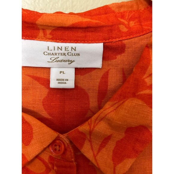 Charter Club Luxury Linen Blend  Blouse‎ SZ PL  Orange Beach Resort Lagenlook - Picture 5 of 8
